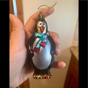 Penguin in Scarf Holiday Blown Glass Christmas Ornament Holiday Snowflakes VTG